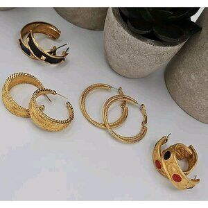 Vintage Goldtone 80s Pierced Hoop Earrings 4 Pair